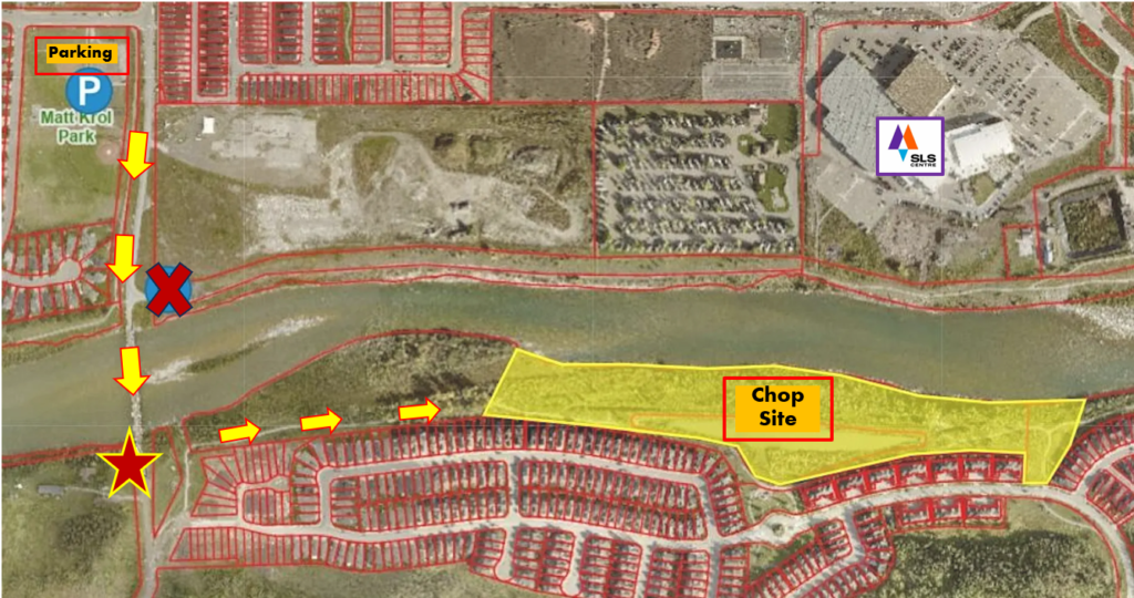 Map showing the location of the thistle chop area in the Riviera community as well as parking and registration.